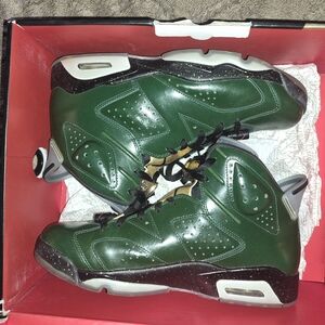 Jordan Green and Black High-Top Sneakers with Gold Accents